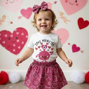Girl's Handmade Pink Bandana Valentine's Day Outfits